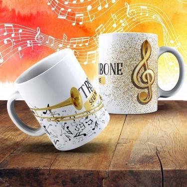 Imagem de Caneca De Porcelana 325ml Com Estampa De Instrumentos Musicais Trombone