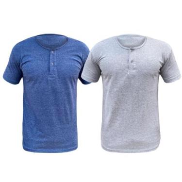 Imagem de Kit 2 Camiseta Henley Masculina Camisa Botões Gola Portuguesa Premium 