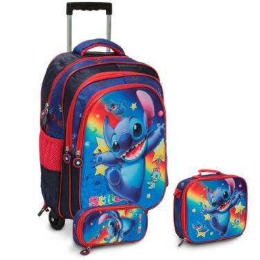 Imagem de Kit Mochila Infantil Escolar Menino Stitch Rodinha Tam G - Plike, Poli