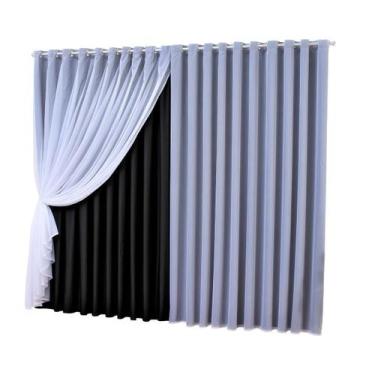 Imagem de Cortina Sala Quarto Voal Com Forro Blackout Preto 6,00X2,80 - B.F Conf