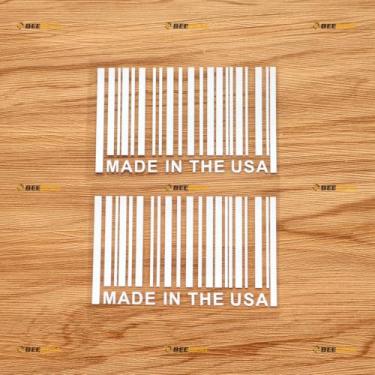 Imagem de Feito nos EUA Adesivo Decalque Vinil Código de Barras Design - Pacote com 2 Branco 10 cm - Para Carro Barco Laptop Copo Sem Fundo Cortado