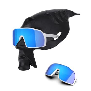 Imagem de RockShell Óculos de sol polarizados para homens e mulheres, óculos de sol leves para mulheres/protetores nasais, proteção UV400 - armação branca + 2 almofadas de nariz + lente azul gelo, Armação