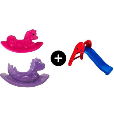 Imagem de Escorregador Baby Infantil Vermelho c/ Azul + Dino Roxo + Unicornio Rosapara a diversão de meninas e garotas de todas as idades Toy kids brinquedo leg