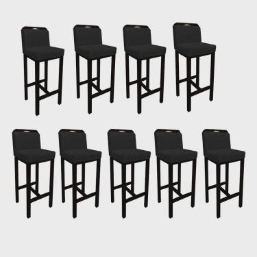 Imagem de Kit 09 Banqueta Alta Com Encosto Zion Cozinha Balcão Bistrô Base Madeira Preto Tecido Sintético Preto - Ahz Móveis