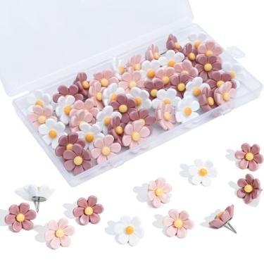 Imagem de SUBANG 55 peças de pinos de pressão de flores para quadro de cortiça, alfinetes decorativos de polegar, pinos bonitos para foto parede mapa quadro de avisos escritório casa