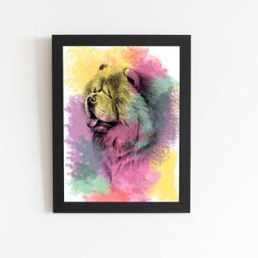 Imagem de Quadro Cachorro Chow Chow Aquarela Tinta Moldura 20x30cm - PlimShop