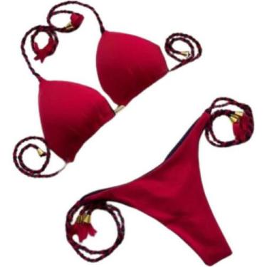 Imagem de Biquini Empina Bumbum Calcinha Dupla Face C/ Bojo Vermelho - Meu Biqui