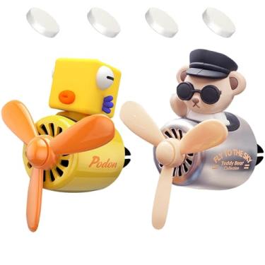 Imagem de 2 peças de purificador de ar de carro piloto, clipe de ventilação de carro de pato fofo, difusor de ventilador de saída de ar automotivo, decoração de ventilação de interiores automotivos (urso +