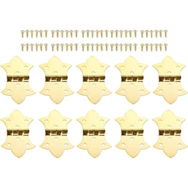 Imagem de Ferrolho de trava antiga, dobradiças de ferro de bronze retro, conectores de dobradiças de topo 10 peças 57 * 31 mm bronze antigo/dobradiças de flores douradas ferragens -Gold