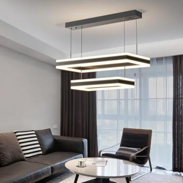 Imagem de Mikeru Lustre Preto, Lustre Retangular Moderno De Led Com 2 Luzes, Profissional Para Sala De Jantar, Luminárias Suspensas, Temperatura De Cor E Altura Ajustáveis, Lustres Para Sala De Estar, Quarto,