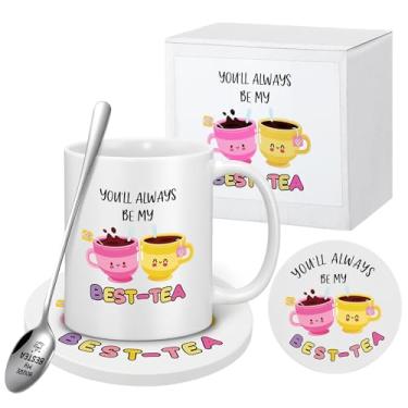 Imagem de Didaey 3 peças de presente de melhor amiga para mulheres, inclui caneca de café BEST-TEA Friend Besties BFF Friendship Coaster e colher para aniversário, dia das mães, presente de Natal