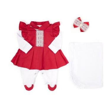 Imagem de Saída de Maternidade Menina Delicada Vermelha 05 Peças P - Amora Enxov