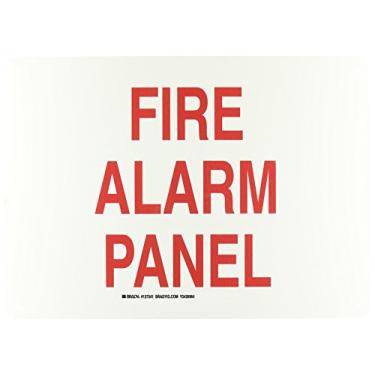 Imagem de Brady 127341 Placa de segurança contra incêndio, legenda "Painel de alarme de incêndio", 25,4 cm de altura, 35,5 cm de largura, vermelho sobre branco