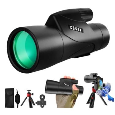 Imagem de Gosky Telescópio monocular, monóculo HD 15 x 55 para adultos com prisma BAK4 e lente FMC, monóculo leve com adaptador de smartphone, adequado para observação de pássaros, caça (preto)