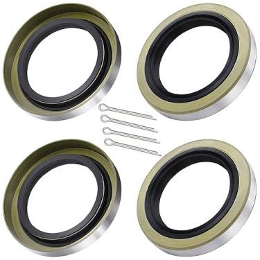 Imagem de 4 peças de vedação de graxa de roda de cubo de eixo de reboque com 4 peças de pinos de substituição para Dexter 010-019-00 (10-19) Transcom 171255TB National 473336, ID 1,719" x OD 2,565" Vedações de lábio duplo, eixo #84 de 1587 kg