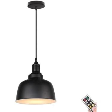 Imagem de Chandelier Modern Minimalist Battery Operado Light, iluminação pendente ajustável sem fio preto com remoto e blub, sem teto de fiação Luz para pendurar para a mesa da mesa de jantar da ilha