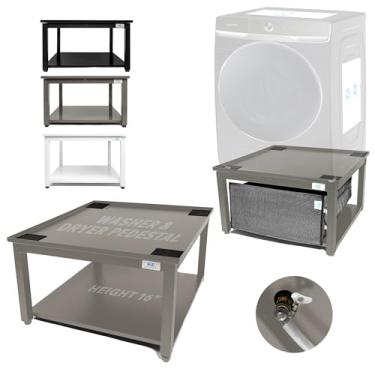 Imagem de Pedestais para lavadora e secadora – Plataforma de aço cinza de 68,5 cm com 40,6 cm de altura – Suporta 362 kg, proteção contra vazamento, bandeja e mangueira de drenagem, configuração rápida e fácil