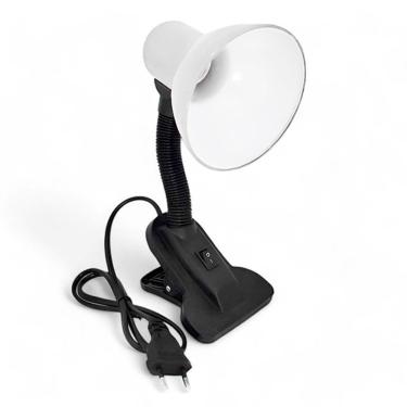 Imagem de Luminária Articulada Branca Com Garra Presilha Bivolt E27 Para Escritório E Estudo