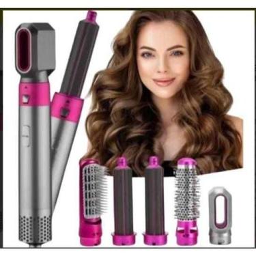 Imagem de Secador Cabelo 5x1 Escova Alisa Modela Enrola Cachos Potente - MB Stor