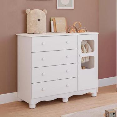 Imagem de Cômoda de Bebê Infantil 1 Porta com Janela 4 Gavetas 100% MDF Uli - Fa