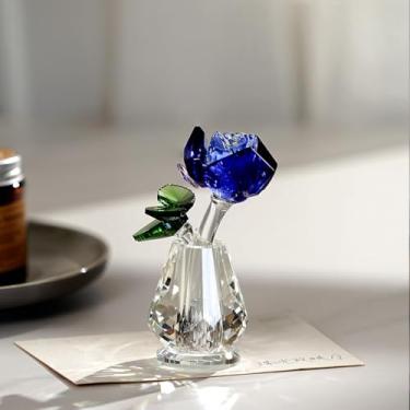 Imagem de Venusorn Escultura de flor rosa de cristal, vidro azul e verde, vaso decorativo (azul)