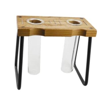 Imagem de Bothyi Vaso hidropônico com suporte de madeira, vaso de mesa, recipiente de propagação de brotos, de flores de vidro para mesa central, sala de estar