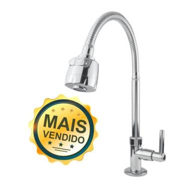 Imagem de Torneira Gourmet Cozinha Bancada Mesa Pia Cano Inox Flexível 1/4 de vo
