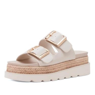 Imagem de Dsevht Sandálias femininas Raffia com plataforma tipo alpargata, ajustável, para o verão, com palha, crochê, fofo, casual, sapatos de praia, Bege, 35