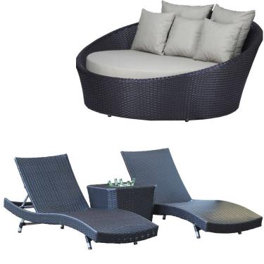 Imagem de 3 Espreguiçadeiras Bona e Mesa com Chaise em Alumínio para Área, Jardim, Piscina