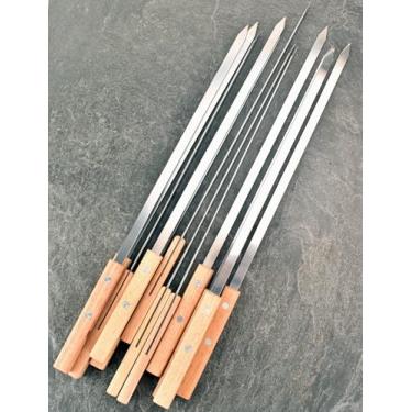 Imagem de HONSHEN Espetos Grandes De Metal Para Churrasco 17 Polegadas, Aço Inoxidável Resistente, Lâmina 3/8" Largura Com Cabo Madeira, Longos E Planos Grelhar Carne, Frango, Camarão Vegetais - Conjunto 12 (