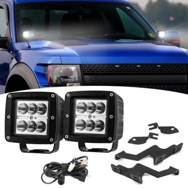 Imagem de Wsays Peças De 24 W Led Light Pods E Suporte Montagem Dobradiça Para Capô Vala Com Kit Fiação Compatível Ford F150 Svt Raptor (1ª Geração) 2004-2014 Fit F-150