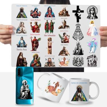 Imagem de Cartela Adesivos Jesus - Maria - Santos Católicos DTF UV - Graviarte