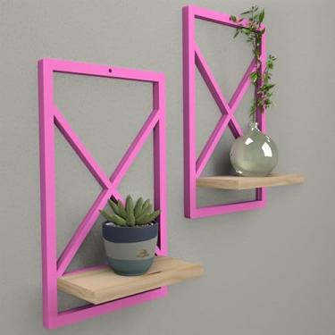 Imagem de Prateleira Estilo Industrial 23x37 Cm Modelo Quadro Ideal Para Sala Quarto Cozinha E Banheiro(ROSA,3)