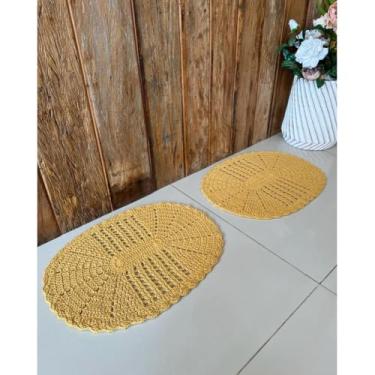 Imagem de Kit 2 Tapetes Oval P 55cm x 40cm Colorido Crochê Artesanal (Mostarda)