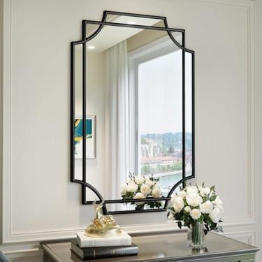 Imagem de Brauthon Espelho decorativo preto, espelhos de parede de 61 x 91 cm para sala de estar, sala de jantar, quarto, entrada, lareira, espelho geométrico retangular para banheiro