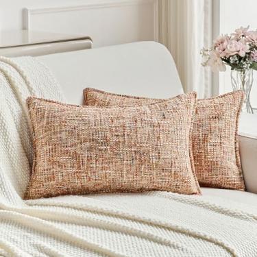 Imagem de FUTEI Conjunto de 2 capas de almofada decorativas enferrujadas, 30 x 50 cm, fronha lombar texturizada de tweed macio de chenille, decoração de casa moderna para sofá-cama sala de estar