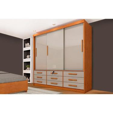 Imagem de Guarda Roupas 3 Portas de Correr de e 9 Gavetas Chicago Cinamomo/Off White - Tcil Móveis