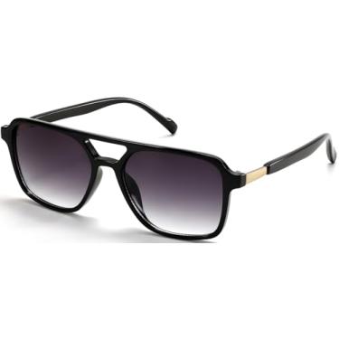 Imagem de YUNKRK Óculos de sol aviador retrô para mulheres e homens Vantage Square Pilot Óculos de sol modernos, Armação preta + lente cinza gradiente