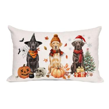 Imagem de Capa de travesseiro com tema de outono e inverno de 30,5 x 50,8 cm, labrador, para uso externo, almofada de casa de fazenda, para sofá, dia de Ação de Graças, Natal, decoração de casa