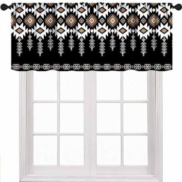 Imagem de Saia asteca para janela de cozinha, sudoeste tribal navajo asteca chique abstrato preto branco geométrico étnico cortinas de tratamento de janela para quarto sala de estar banheiro 1 peça, 137 x 45