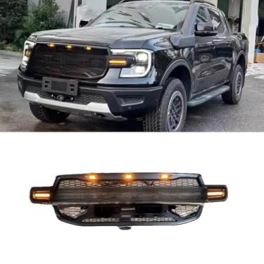 Imagem de Grade de para-choque de LED para carro, tiras decorativas, kit de corpo de grade de corrida, grade de para-choque dianteiro compatível com Ranger T9 2022-2024 Parte externa (aparência de carbono com