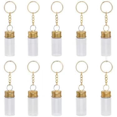 Imagem de SUNNYCLUE 1 caixa, 10 peças, chaveiros de garrafa de vidro, mini frascos, porta-chaves a granel desejando frascos vazios com tampas de cortiça e fechos de ferro dourado, chaveiro de liga para