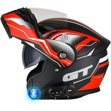 Imagem de Capacetes Flip Up Front Motorcycle Bluetooth Com Viseira Solar Dupla Microfone à Prova D'Água Headset Aprovado Pelo Dot Corrida Ti Colisão Capacete Ti Nevoeiro Respirável, I, XXL(63~64cm)