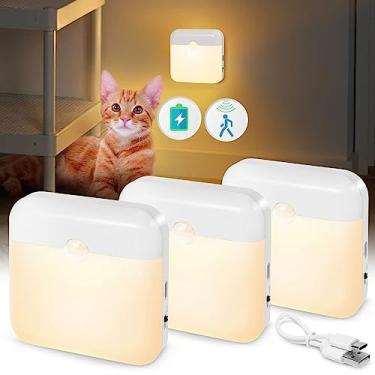 Imagem de SERBASIC Luz Led Com Sensor De Movimento - Pacote 3 Unidades, Recarregável Via Usb, Anoitecer Ao Amanhecer, Magnética Para Colar Em Qualquer Lugar, Quarto, Banheiro, Embaixo Do Armário, Guarda-Roupa