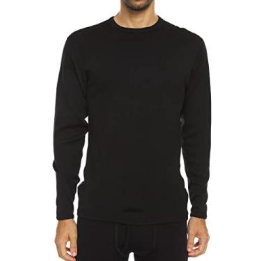 Imagem de Camiseta masculina 100% lã merino peso expedição gola redonda - camada de base pesada - equipamento para clima frio extremo - preta - GG alto