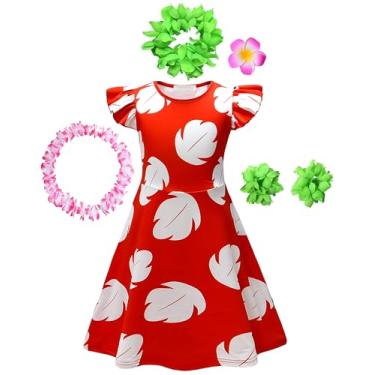 Imagem de Fantasia havaiana infantil vestido vermelho cosplay conjuntos para Halloween Natal 9-10 anos