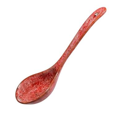 Imagem de Tigela de arroz criativa para uso doméstico retrô japonês simples e requintada cor sob o esmalte - Colher de sopa de cabo longo