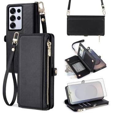 Imagem de Asuwish Capa de celular para Samsung Galaxy S25 Ultra 5G carteira com zíper com protetor de tela e alça de pulso compartimento para cartão flip acessórios para celular S25Ultra 25S S 25 25Ultra 6.9