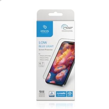 Imagem de imos Protetor de tela para iPhone 16 Plus/15 Plus/14 Pro Max, protetor de borda preta com bloco de luz azul 2,5D, vidro temperado, durável e resistente a quedas, sem bolhas, fácil instalação