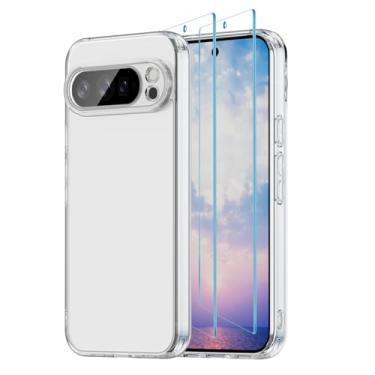 Imagem de EVUNNBC Capa para Google Pixel 10 Pro XL 2025, com 2 pacotes de protetores de tela, não amarela, à prova de choque, para-choques, capa protetora para celular, traseira de acrílico rígido antiarranhões